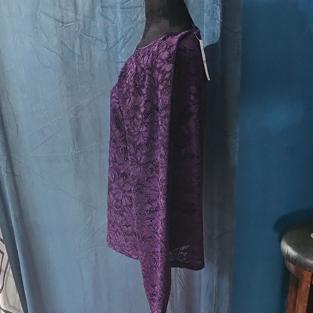 White House Black Market Deep Purple Lace Blouse - Picture 3 of 8